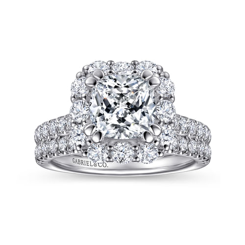 14K White Gold Cushion Halo Diamond Engagement Ring