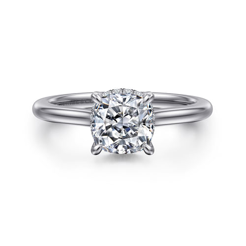 14K White Gold Cushion Halo Diamond Engagement Ring