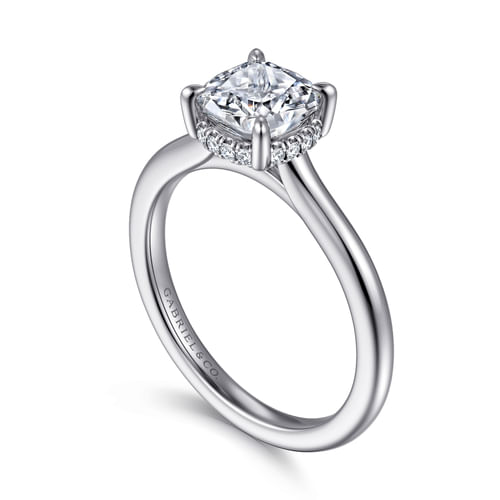14K White Gold Cushion Halo Diamond Engagement Ring