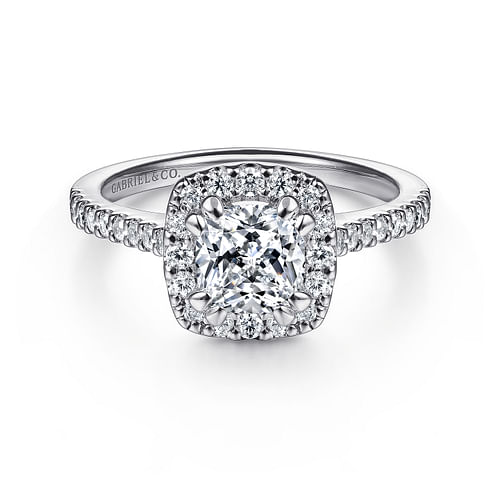 14K White Gold Cushion Halo Diamond Engagement Ring