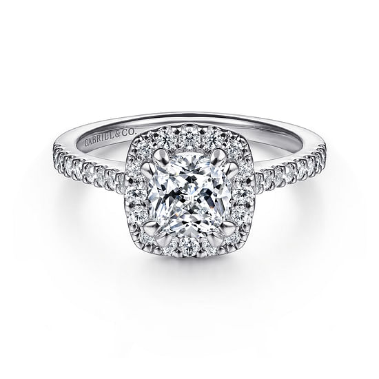 Gabriel - 14K White Gold Cushion Halo Diamond Engagement Ring