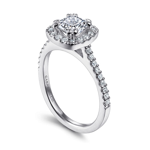 14K White Gold Cushion Halo Diamond Engagement Ring