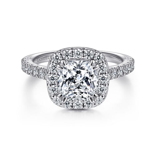 14K White Gold Cushion Halo Diamond Engagement Ring