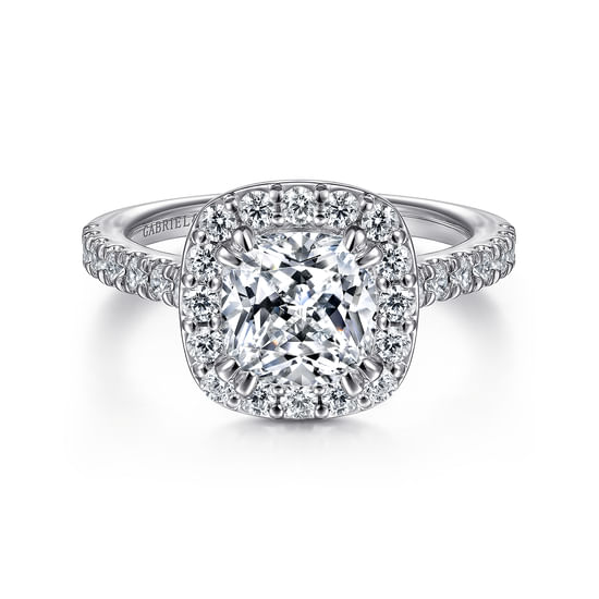 Gabriel - 14K White Gold Cushion Halo Diamond Engagement Ring