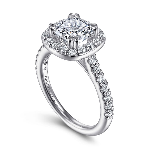 14K White Gold Cushion Halo Diamond Engagement Ring