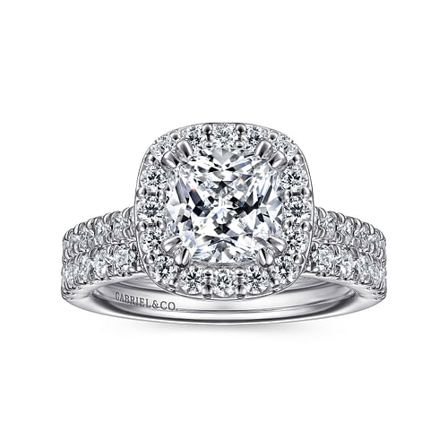 14K White Gold Cushion Halo Diamond Engagement Ring