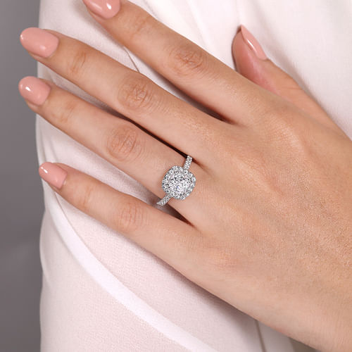 14K White Gold Cushion Halo Diamond Engagement Ring