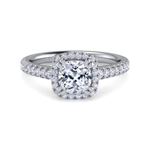 14K White Gold Cushion Halo Diamond Engagement Ring