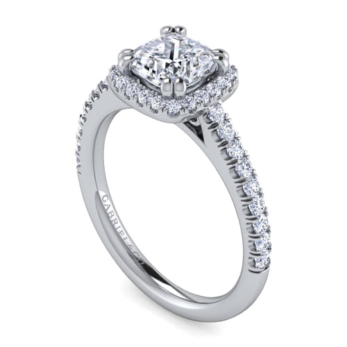 14K White Gold Cushion Halo Diamond Engagement Ring