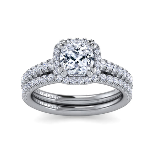 14K White Gold Cushion Halo Diamond Engagement Ring