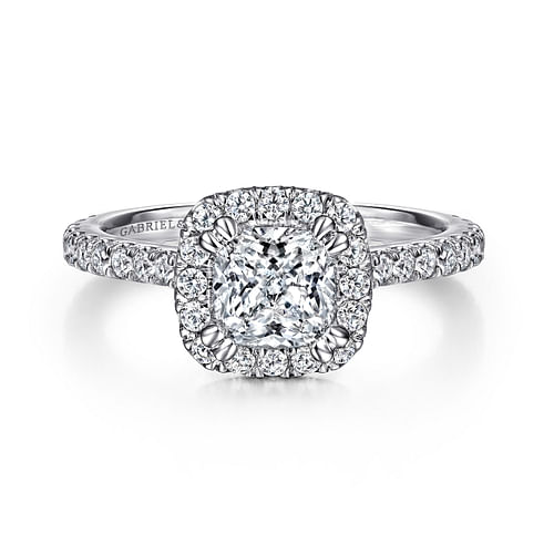 14K White Gold Cushion Halo Diamond Engagement Ring