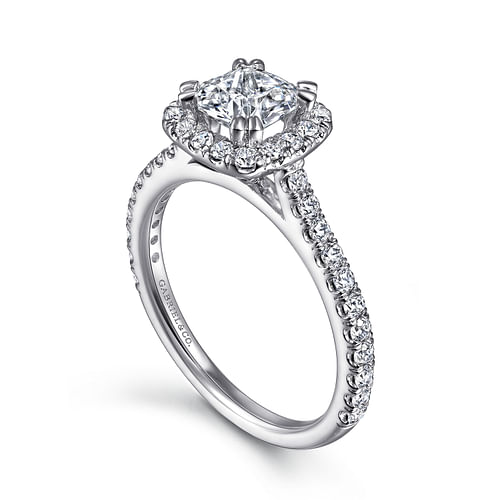 14K White Gold Cushion Halo Diamond Engagement Ring