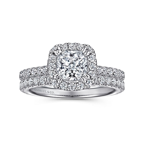 14K White Gold Cushion Halo Diamond Engagement Ring