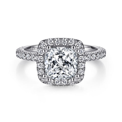 14K White Gold Cushion Halo Diamond Engagement Ring