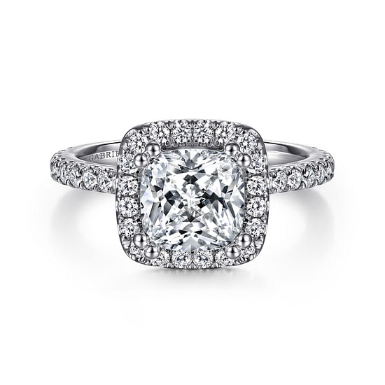 Gabriel - 14K White Gold Cushion Halo Diamond Engagement Ring