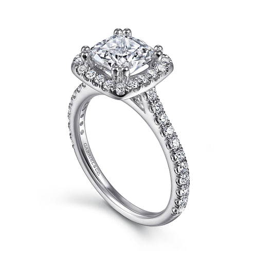 14K White Gold Cushion Halo Diamond Engagement Ring