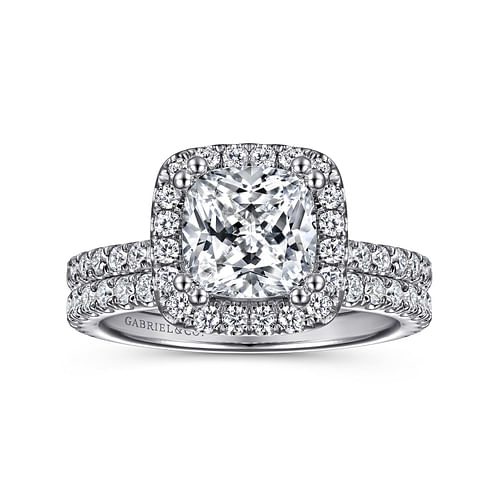 14K White Gold Cushion Halo Diamond Engagement Ring