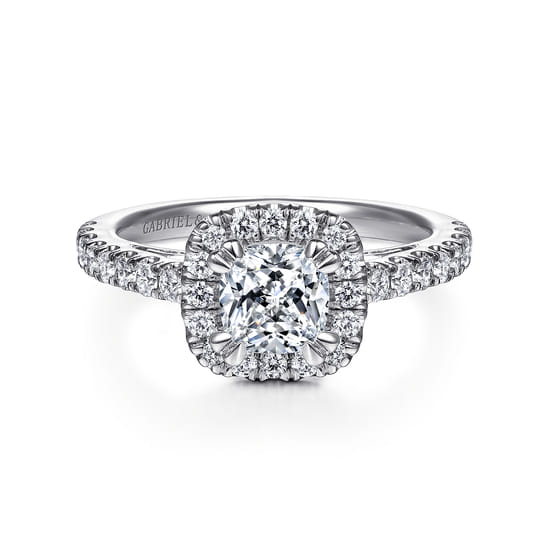 Gabriel - 14K White Gold Cushion Halo Diamond Engagement Ring