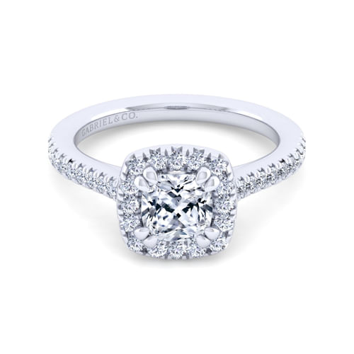 14K White Gold Cushion Halo Diamond Engagement Ring