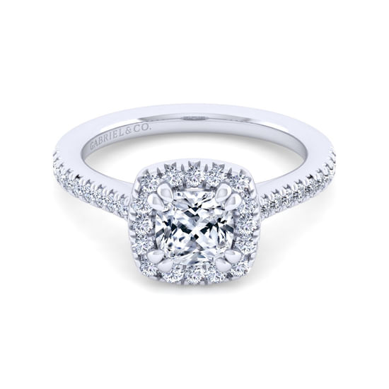 Gabriel - 14K White Gold Cushion Halo Diamond Engagement Ring