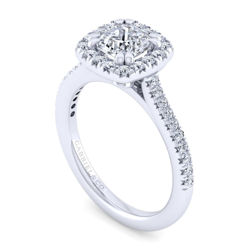 14K White Gold Cushion Halo Diamond Engagement Ring