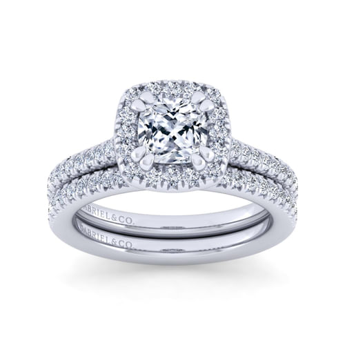 14K White Gold Cushion Halo Diamond Engagement Ring