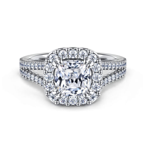 14K White Gold Cushion Halo Diamond Engagement Ring
