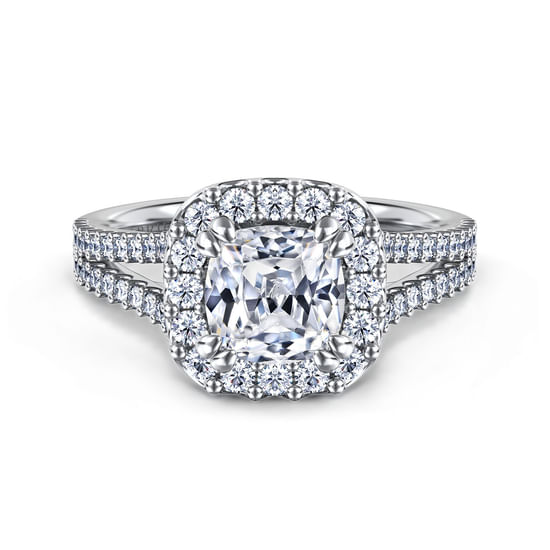 Gabriel - 14K White Gold Cushion Halo Diamond Engagement Ring