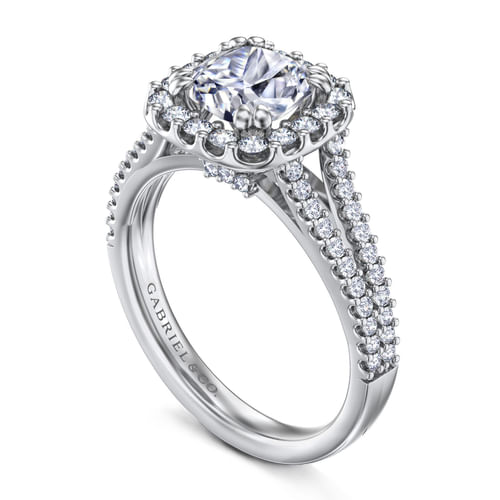 14K White Gold Cushion Halo Diamond Engagement Ring