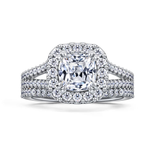 14K White Gold Cushion Halo Diamond Engagement Ring