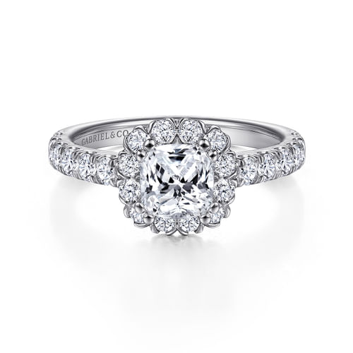 14K White Gold Cushion Halo Diamond Engagement Ring