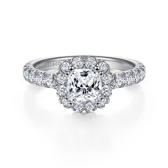 Gabriel - 14K White Gold Cushion Halo Diamond Engagement Ring