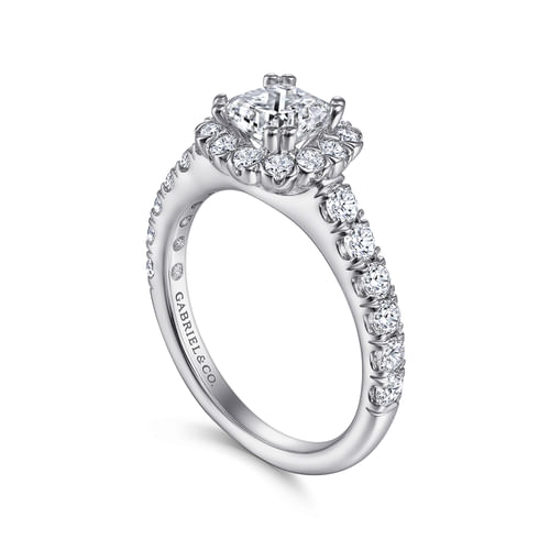 14K White Gold Cushion Halo Diamond Engagement Ring