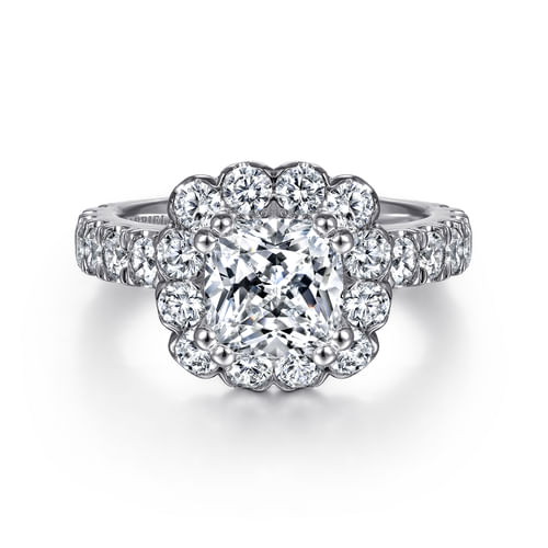 14K White Gold Cushion Halo Diamond Engagement Ring