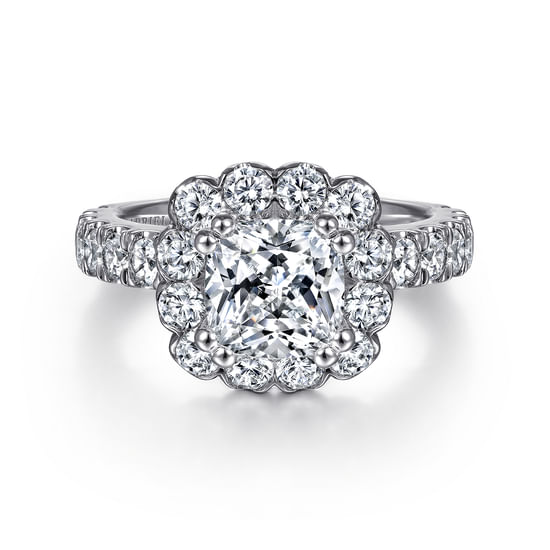 Gabriel - 14K White Gold Cushion Halo Diamond Engagement Ring