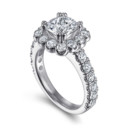 14K White Gold Cushion Halo Diamond Engagement Ring