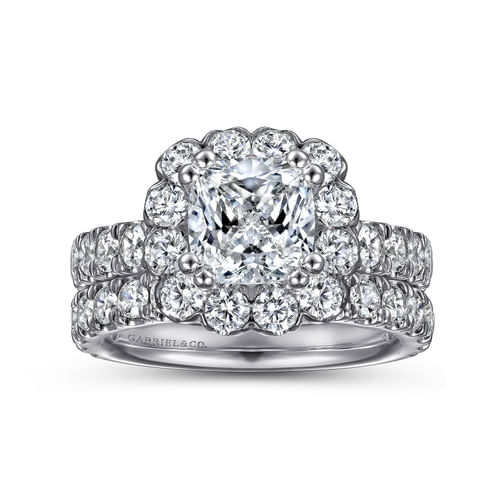 14K White Gold Cushion Halo Diamond Engagement Ring