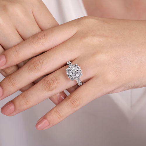 14K White Gold Cushion Halo Diamond Engagement Ring