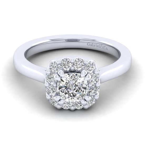 Gabriel - 14K White Gold Cushion Halo Diamond Engagement Ring