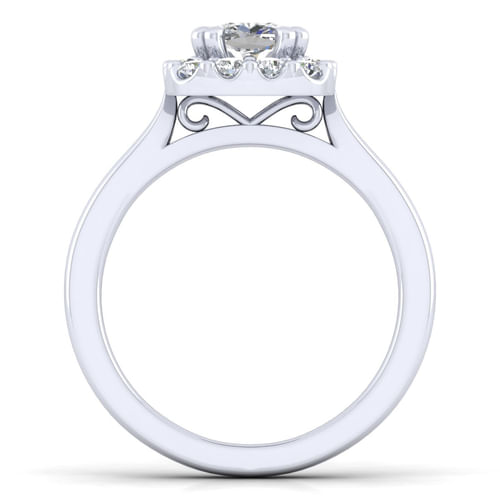 14K White Gold Cushion Halo Diamond Engagement Ring