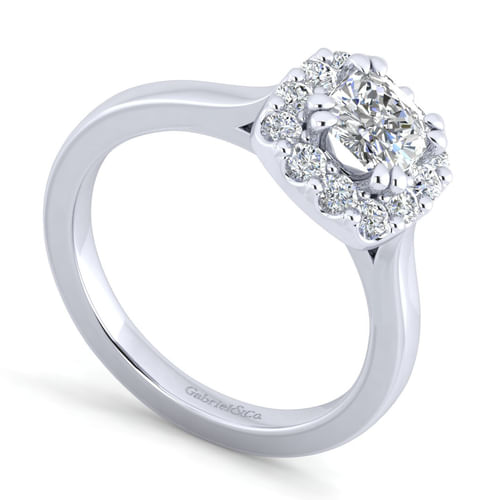 14K White Gold Cushion Halo Diamond Engagement Ring