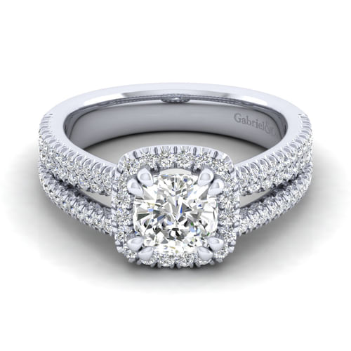 14K White Gold Cushion Halo Diamond Engagement Ring