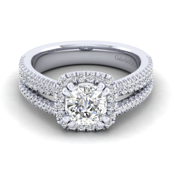 Gabriel - 14K White Gold Cushion Halo Diamond Engagement Ring
