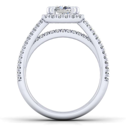14K White Gold Cushion Halo Diamond Engagement Ring