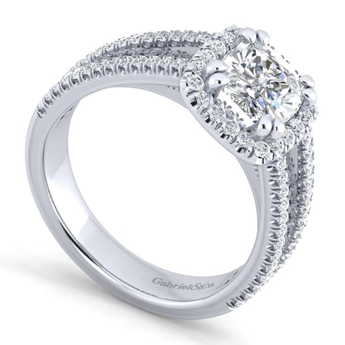 14K White Gold Cushion Halo Diamond Engagement Ring