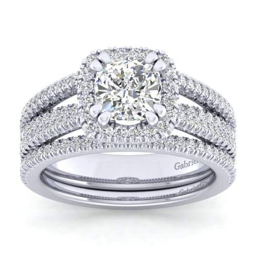 14K White Gold Cushion Halo Diamond Engagement Ring
