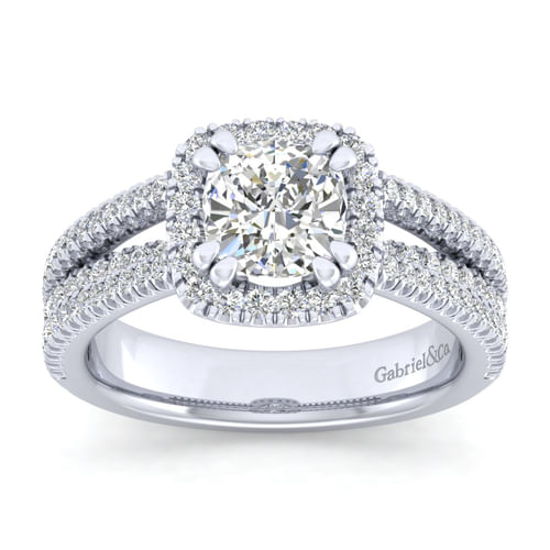 14K White Gold Cushion Halo Diamond Engagement Ring