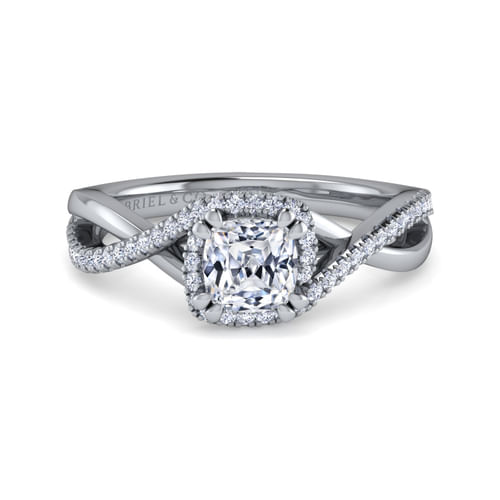 14K White Gold Cushion Halo Diamond Engagement Ring