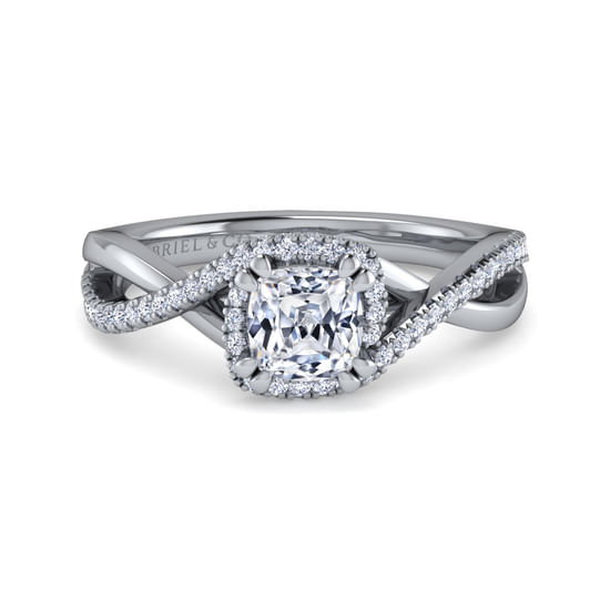 Gabriel - 14K White Gold Cushion Halo Diamond Engagement Ring
