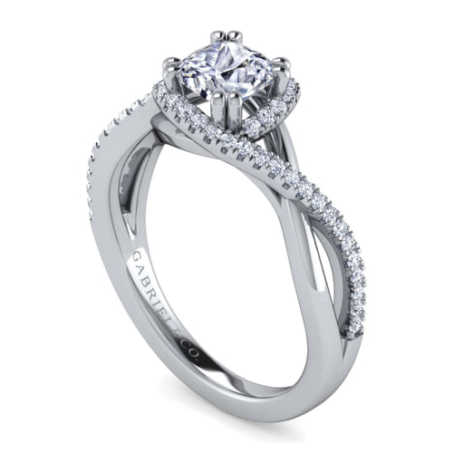 14K White Gold Cushion Halo Diamond Engagement Ring